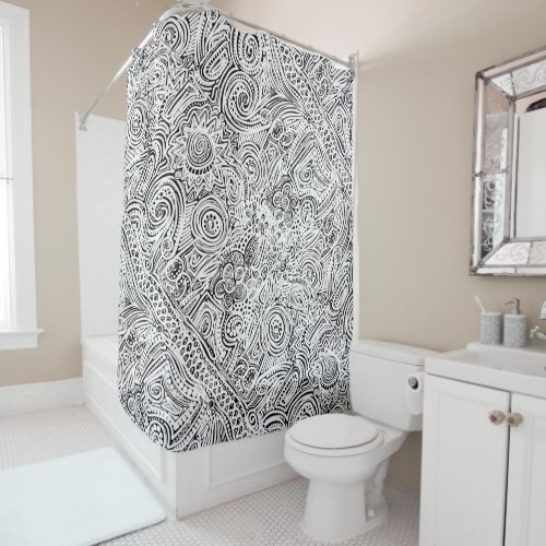 Black And White Scratch Art Shower Curtain