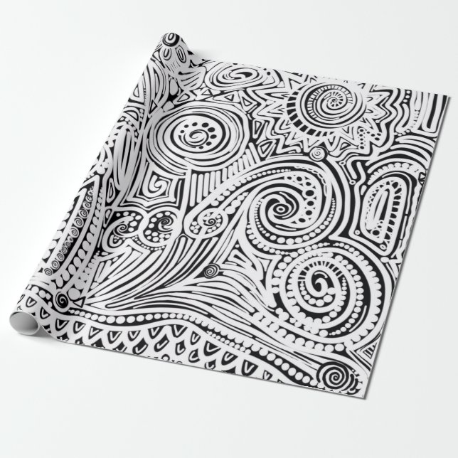 Black And White Scratch Art Wrapping Paper (Unrolled)
