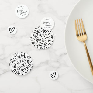 Black and White Script and Hearts Bridal Shower Confetti