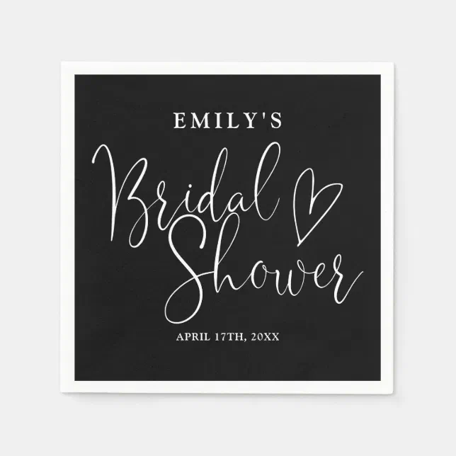 Black And White Script Calligraphy Bridal Shower Napkins | Zazzle