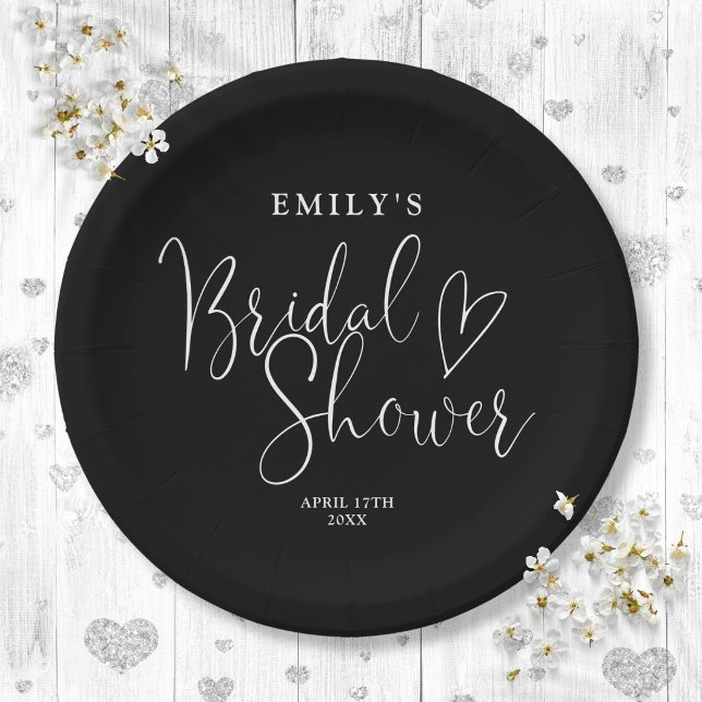 Black And White Script Calligraphy Bridal Shower Paper Plates (Black And White Script Calligraphy Bridal Shower Paper Plates)