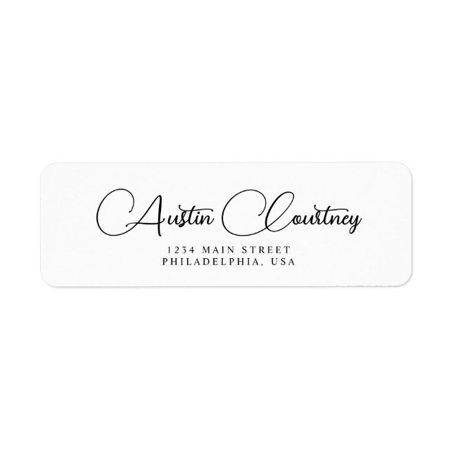 Black and White Script Calligraphy Minimal Wedding Label (Front)
