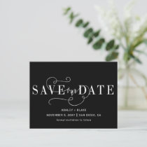 Black and White Script Calligraphy Save the Date Announcement Postcard