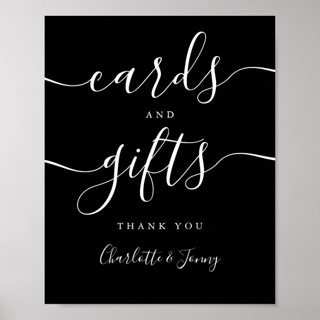Black And White Script Cards And Gifts Sign (Front)