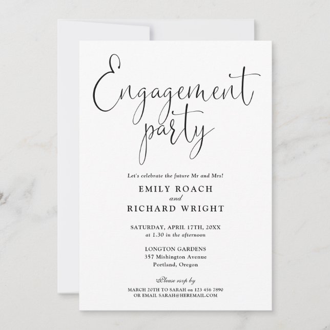 Black And White Script Engagement Party Invitation (Front)