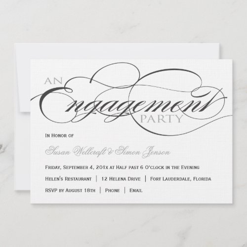 Black and White Script Engagement Party Invitation