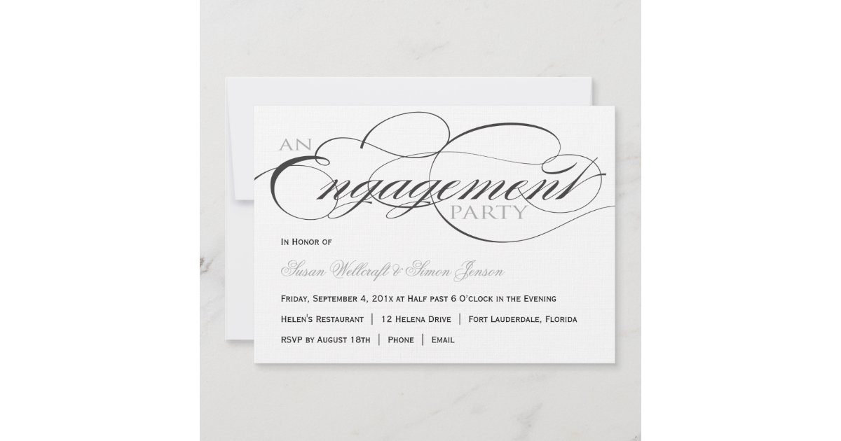 Black And White Script Engagement Party Invitation Zazzle