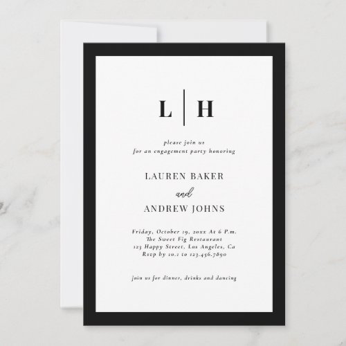 Black And White Script Engagement Party  Invitation