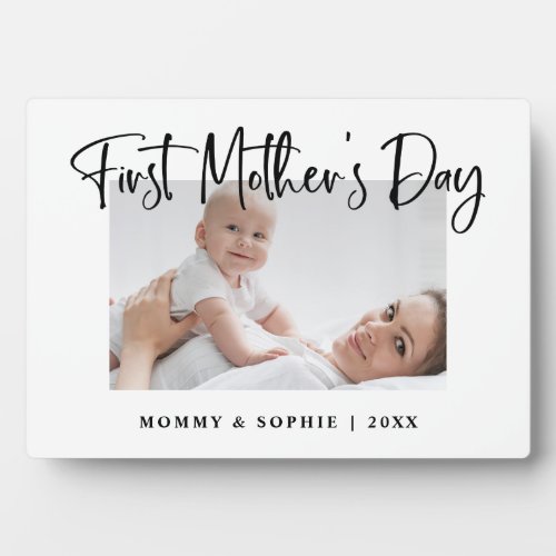 Black and White  Script First Mothers Day Photo Plaque
