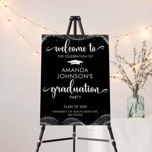 Black and White Script Graduation Welcome Sign