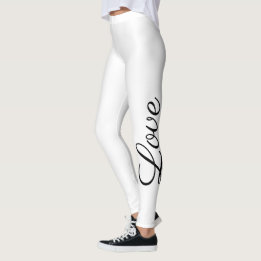 black and white script LOVE lettering | Leggings