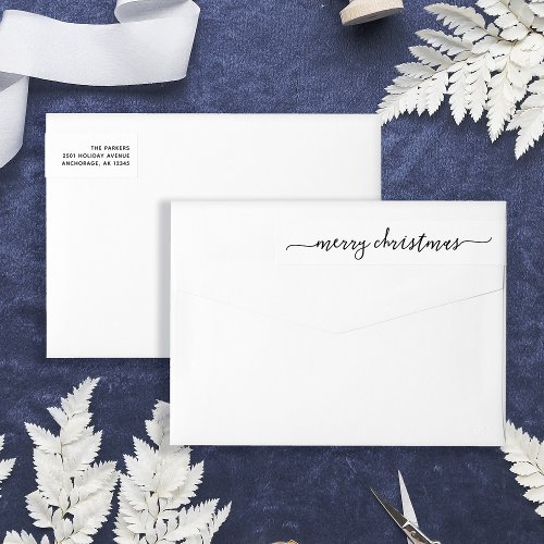 Black and White Script  Merry Christmas Address Wrap Around Label