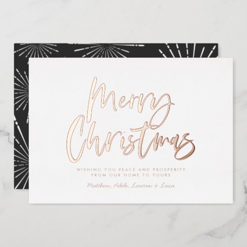 black and white script merry Christmas non photo  Foil Holiday Card
