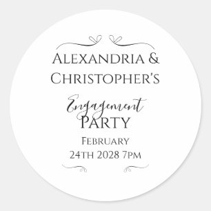 Black and White Script Minimal Engagement Party Classic Round Sticker