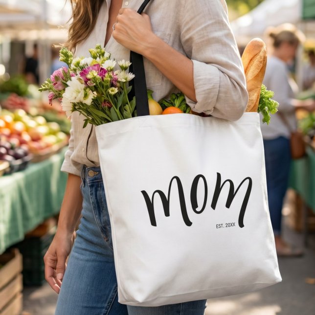 Black and White Script Mom Established Elegant  Tote Bag (Creator Uploaded)