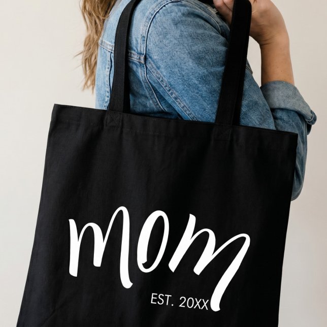 Black and White Script Mom Established Elegant  Tote Bag (Creator Uploaded)