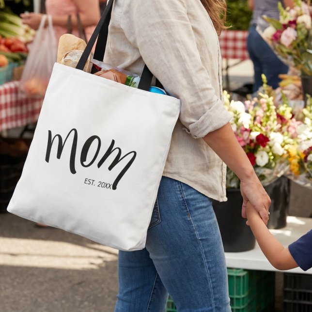 Black and White Script Mom Established Minimal  Tote Bag (Creator Uploaded)