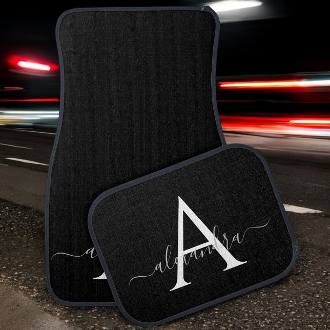 Black and White Script Monogrammed Name Car Mat (Creator Uploaded)