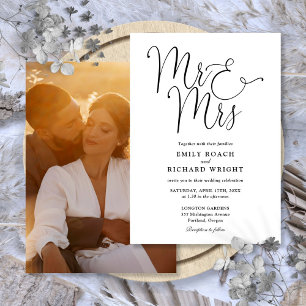 Black And White Script Mr And Mrs Photo Wedding Invitation