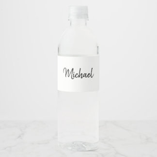 Black and White Script Name Birthday Water Bottle Label