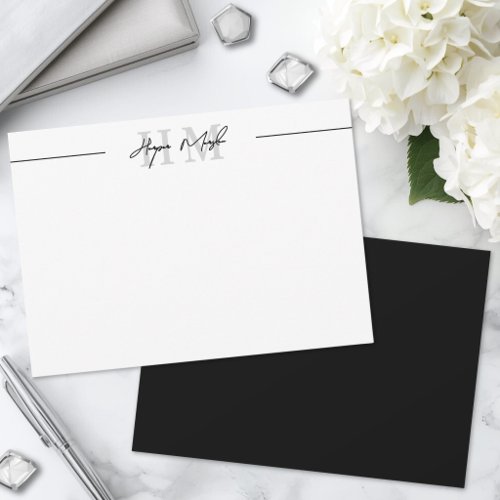 Black And White Script Name Monogram Note Card