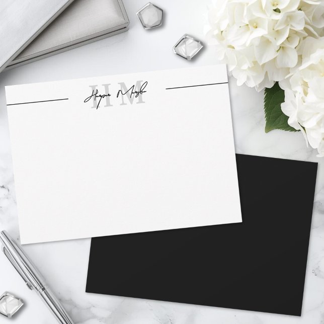 Black And White Script Name Monogram Note Card (Black And White Script Name Monogram Note Card )
