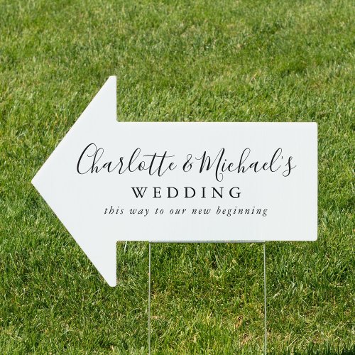 Black and White Script Name Wedding This Way Arrow Sign