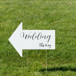 Black and White Script Name Wedding This Way  Sign