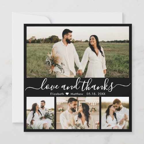 Black and White Script Photo Collage Wedding Thank You Card