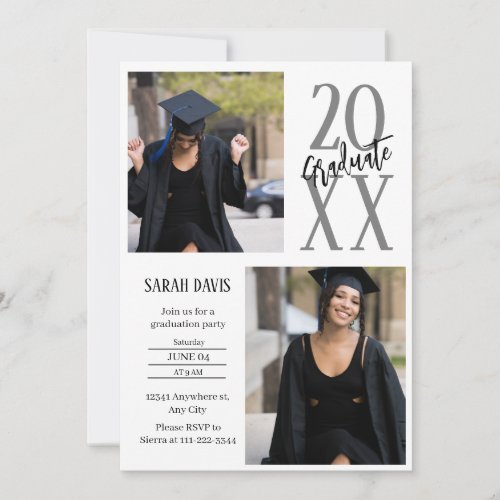 Black and white script photo graduation Invitation