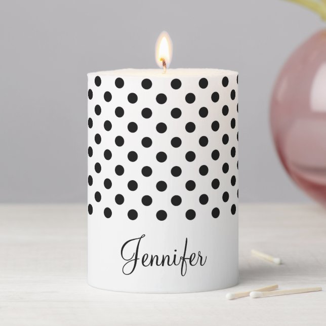 Black And White Script Polka Dots Pillar Candle (In Situ)