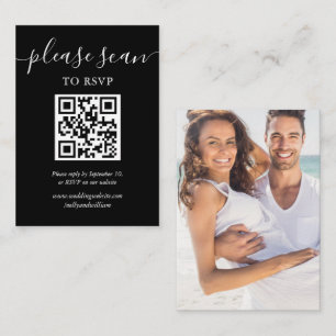 Black And White Script RSVP QR Code Photo Enclosure Card