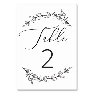 Black and white script rustic floral wedding table number