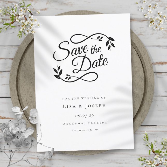 Black and White Script Save the Date Wedding Invitation (Creator Uploaded)