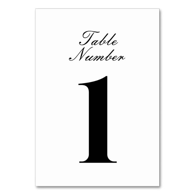 Black and White Script Table Number (Front)