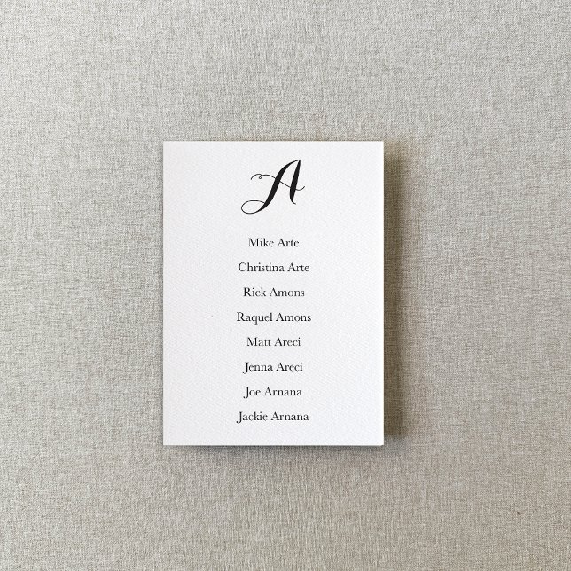 Black and White Script Table Seating Chart Card (Creator Uploaded)