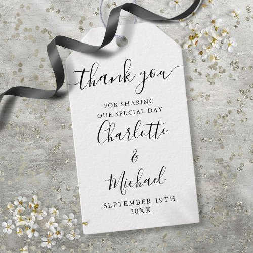 Black And White Script Thank You Wedding Favor Gift Tags