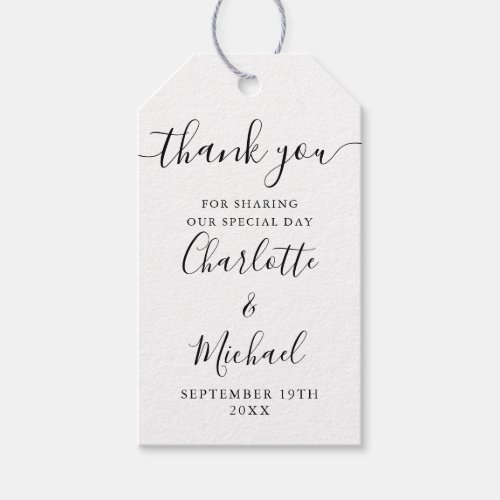 Black And White Script Thank You Wedding Favor Gift Tags