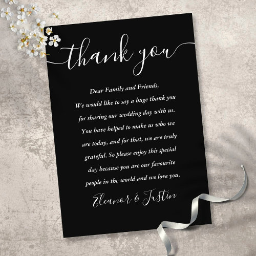 Black And White Script Thank You Wedding Place Card