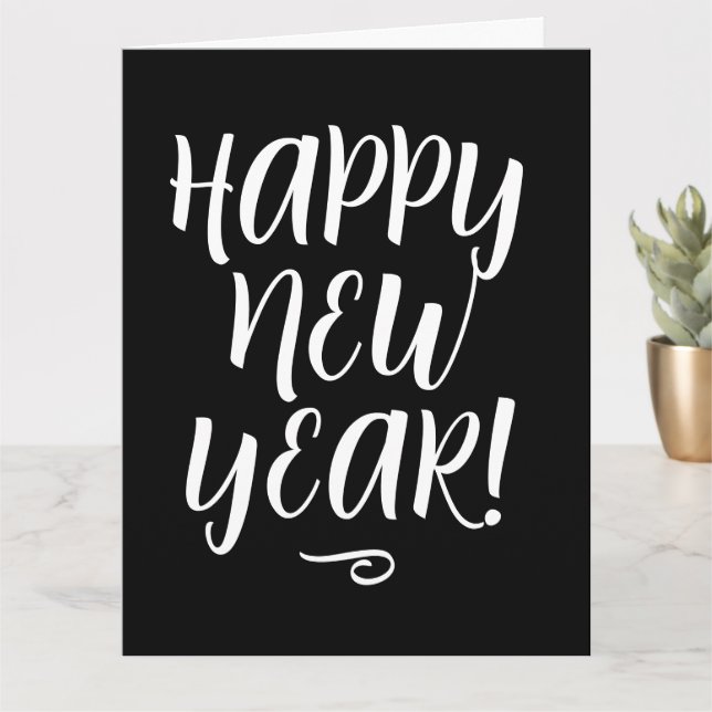 Black and white script typography Happy New Year Card (Small Plant)