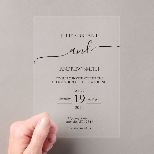  Black and white Script typography wedding Acrylic Invitations (Insitu (Handheld))