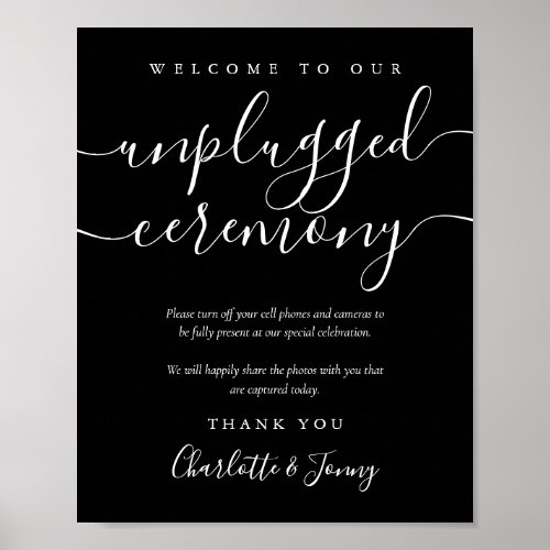 Black And White Script Unplugged Ceremony Sign