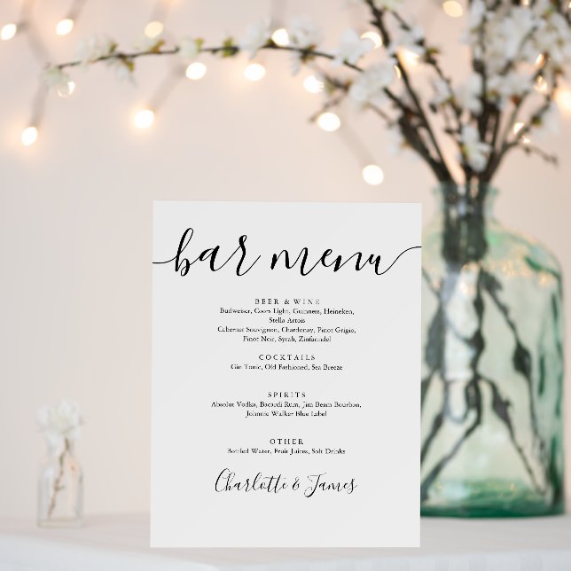 Black And White Script Wedding Bar Menu Sign (In Situ (Wedding))