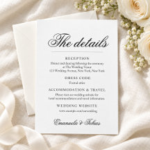 Black and White Script Wedding Details Card