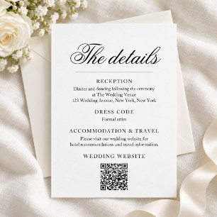 Black and White Script Wedding Details Card
