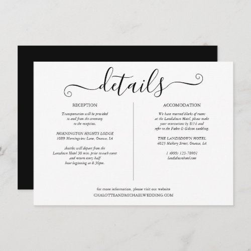 Black And White Script Wedding Details Info  Enclosure Card