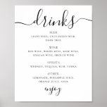 Black And White Script Wedding Drinks Bar Menu Poster at Zazzle