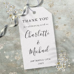 Black And White Script Wedding Favor Thank You Gift Tags<br><div class="desc">Featuring signature style names,  this elegant black and white tag can be personalized with your special thank you information in chic lettering. Designed by Thisisnotme©</div>