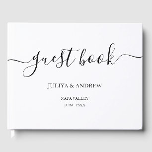 Black and white script wedding guest book