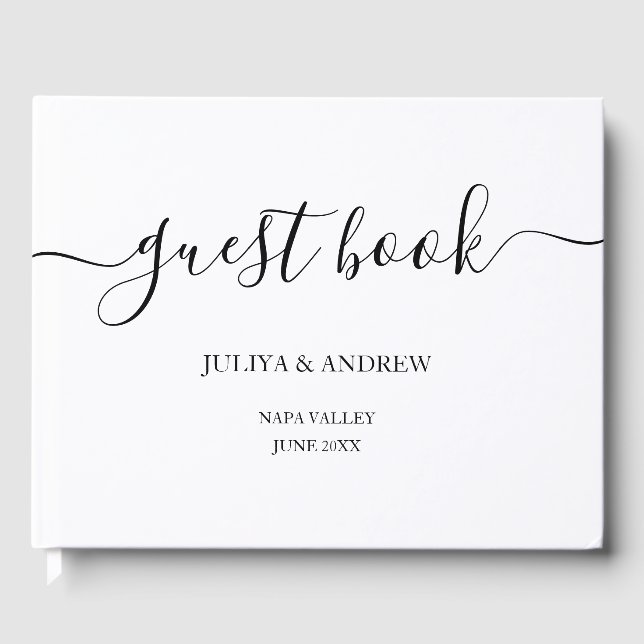 Black and white script wedding  guest book (Front)